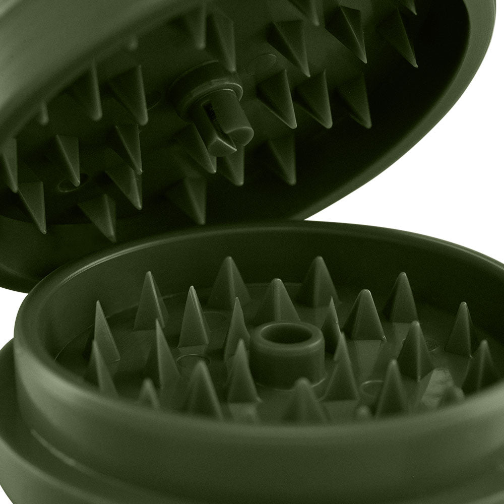 GrindX Herb & Spice Grinder Plastic Green Teeth Half Open 2-Piece 2.2-Inch Made In The USA.