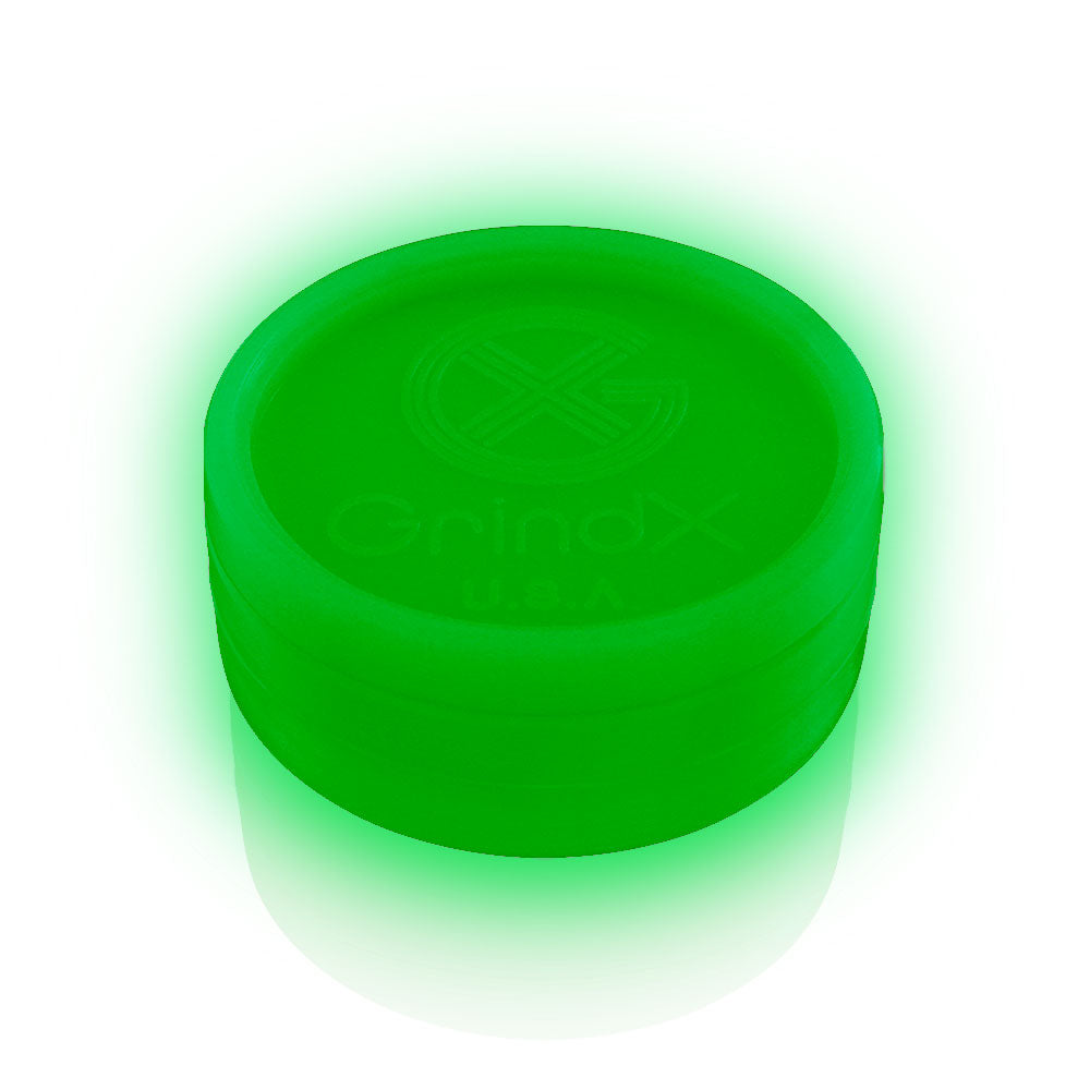 GrindX Herb & Spice Grinder Plastic Glow-Green Closed Flat 2-Piece 2.2-Inch Made In The USA.