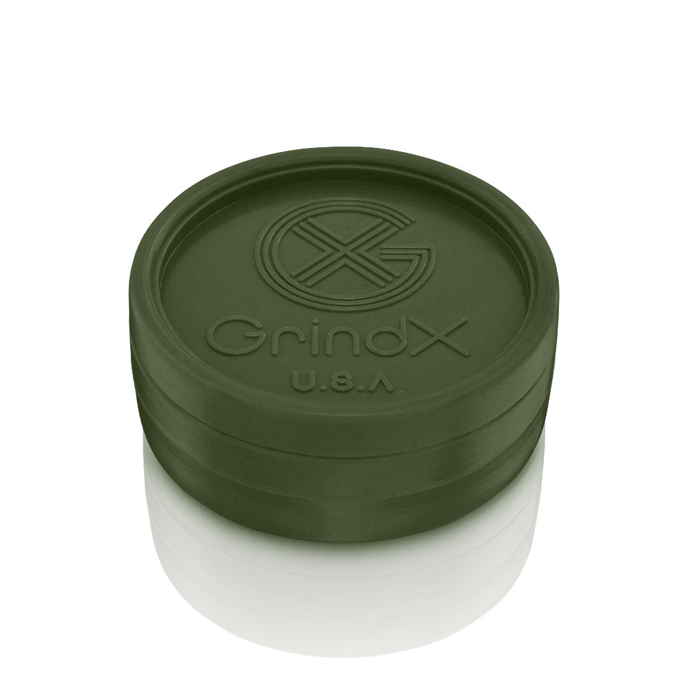 GrindX Herb & Spice Grinder Plastic Green Closed Flat 2-Piece 2.2-Inch Made In The USA.