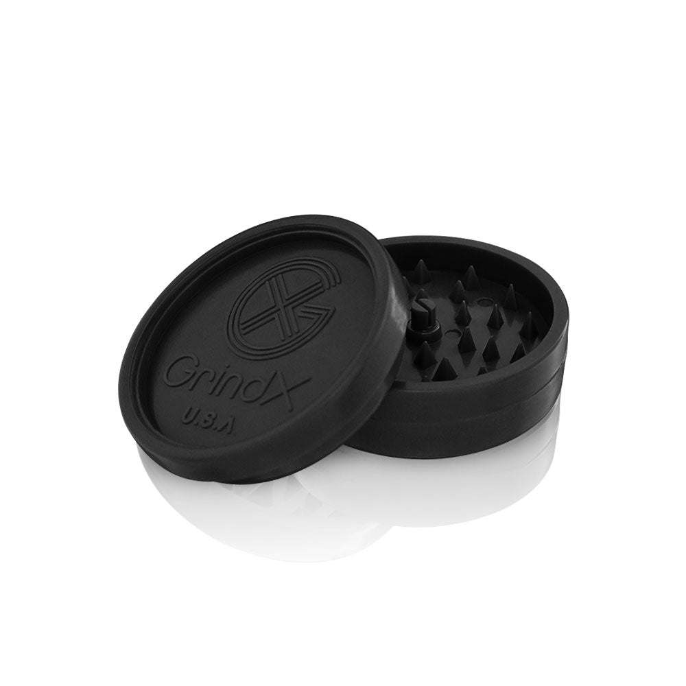 GrindX Herb & Spice Grinder Plastic Black Open Flat 2-Piece 2.2-Inch Made In The USA.