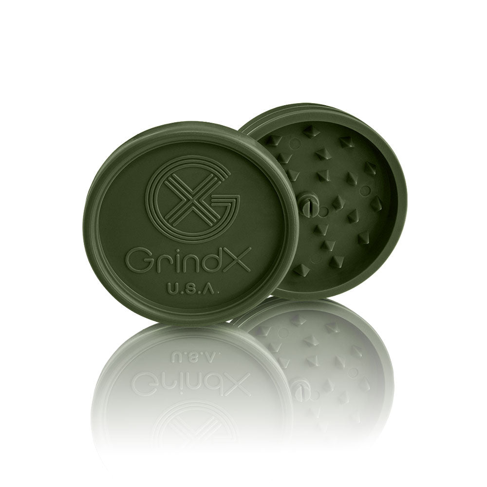 GrindX Herb & Spice Grinder Plastic Green Standing Teeth Open 2-Piece 2.2-Inch Made In The USA.