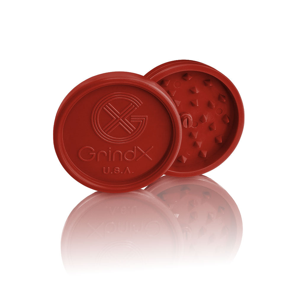 GrindX Herb & Spice Grinder Plastic Red Standing Teeth Open 2-Piece 2.2-Inch Made In The USA.