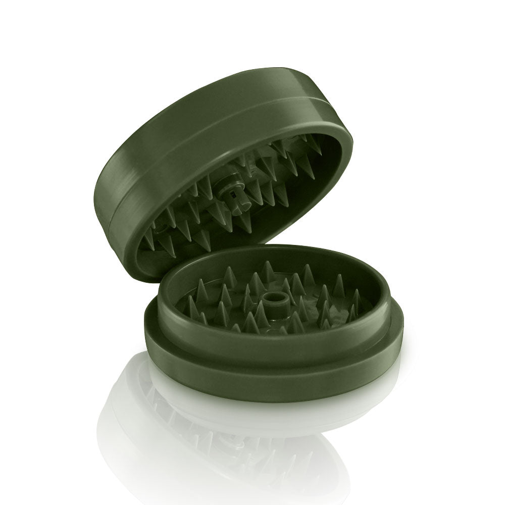 GrindX Herb & Spice Grinder Plastic Green Teeth Half Open 2-Piece 2.2-Inch Made In The USA.