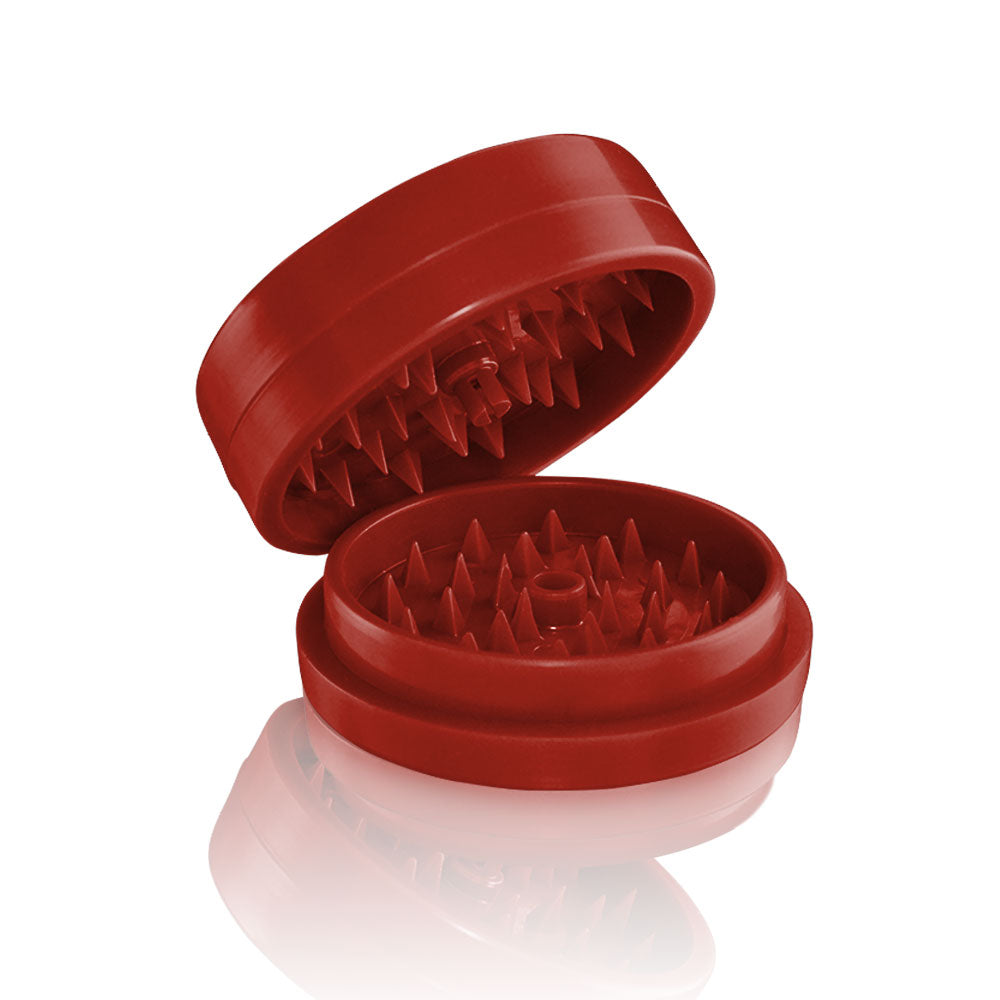 GrindX Herb & Spice Grinder Plastic Red Teeth Half Open 2-Piece 2.2-Inch Made In The USA.